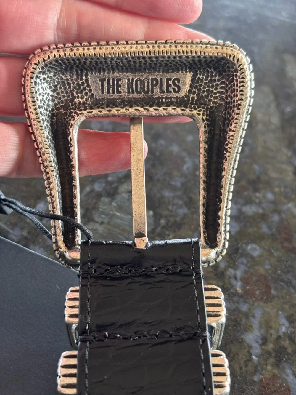 THE KOOPLES French Luxury Black Croc-Embossed Belt with Engraved Silver Buckle